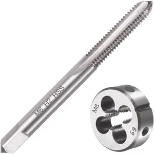 M6 X 1.0 Metric Tap and Die Set M6 X 1mm HSS Straight Fluted Machine Thread Right Hand Screw Tap and Round Threading Die