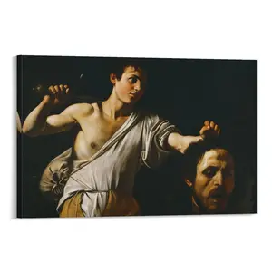 Caravaggio's David With The Head's of Goliath Wall Art.Christian Art Prints in Baroque Style,Ideal for Home And Office Decoration. Poster Canvas Wall Art For Bedroom Decor Bar Office Room Decor Gift