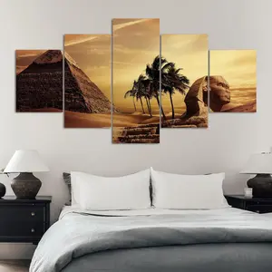Ancient Egyptian Pyramid Pattern Canvas Unframed Painting, 5 Counts/set Modern Wall Art Poster, Hanging Wall Art Decor for Home Living Room Bedroom Office, Ornaments