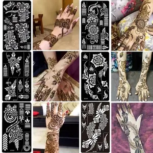 12 Sheet Henna Tattoo Stencils kit, Temporary Tattoos Templates Hand Forearm Indian Airbrush Tattoo Stickers for Women Girls (Black)