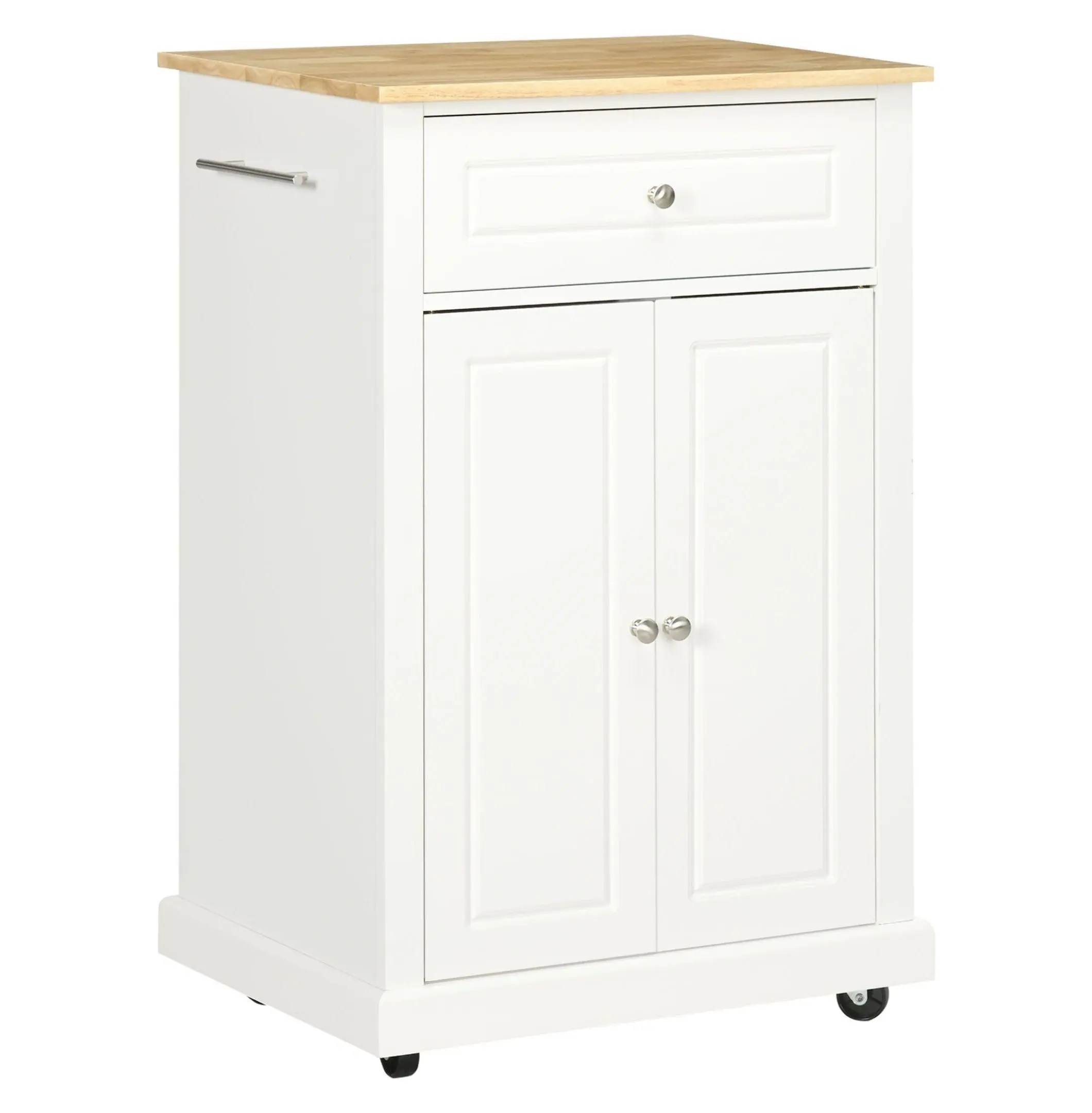 Cream Kitchen Island Cart, Rolling Utility Cart with Drawer & Shelf - Portable Serving Trolley for Kitchens, Dining Rooms, White