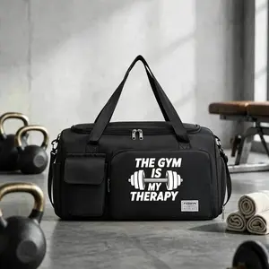 "The Gym Is My Therapy" Print Fitness Travel Bag, Large Capacity Sports Short Trip Backpack, Multiple Pockets, Ideal for Gym Enthusiasts