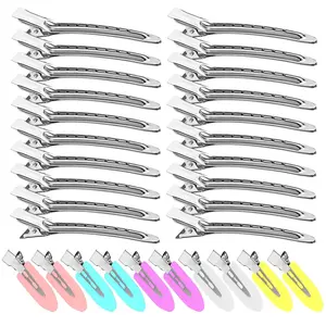 30PCS Metal Alligator Hair Clips, Duck Billed Salon Styling Clips with Holes, Heavy Duty Silver Hair Pins for Women, DIY Bows & Home Use (30 Mixed Sizes) Fine Comb Side Curved Large
