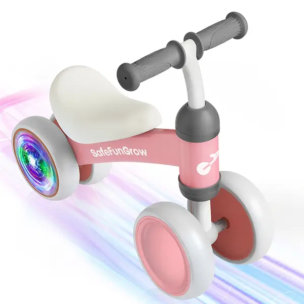 Colorful Lighting Baby Balance Bike Toys for 1 Year Old Baby Gifts, No-Pedal Toddler Balance Bike for 12–24 Months, 4 Silent Wheels Ride-On Toy with Soft Seat, Perfect 1st Birthday Gift
