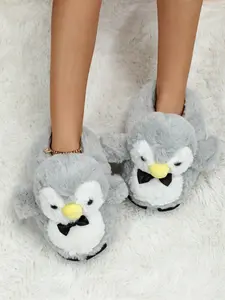 Women's Cute Cartoon Penguin Design Plush Slippers, Casual Soft Comfortable Home Slippers for Fall & Winter, Fluffy House Shoes for Indoor and Outdoor