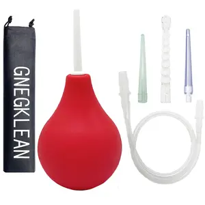 GNEGKLEAN Black Silicone Enema Bulb Kit 7.6oz Clean Anal Douche for Men Women with 19.7in Hose+4 Replaceable Nozzle Intimate Care Gel Vaginitis Relief
