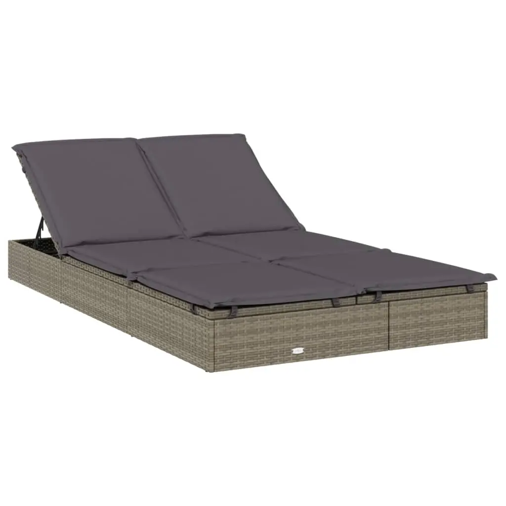vidaXL 2-Person Sunbed with Cushions, Patio Sunbed Wicker Furniture, Outdoor Daybed for Garden Backyard Porch, Chaise Lounge Chair, Gray Poly Rattan 319646