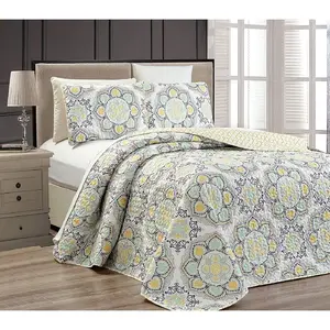 Fancy Collection 3 Pc Bedspread Bed Cover Over Size New (King/California King, Yellow Medallion)