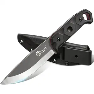 5.1" D2 Steel Fixed Blade Knife with Sheath and Nylon Fiberglass Handle for Hunting & Survival
