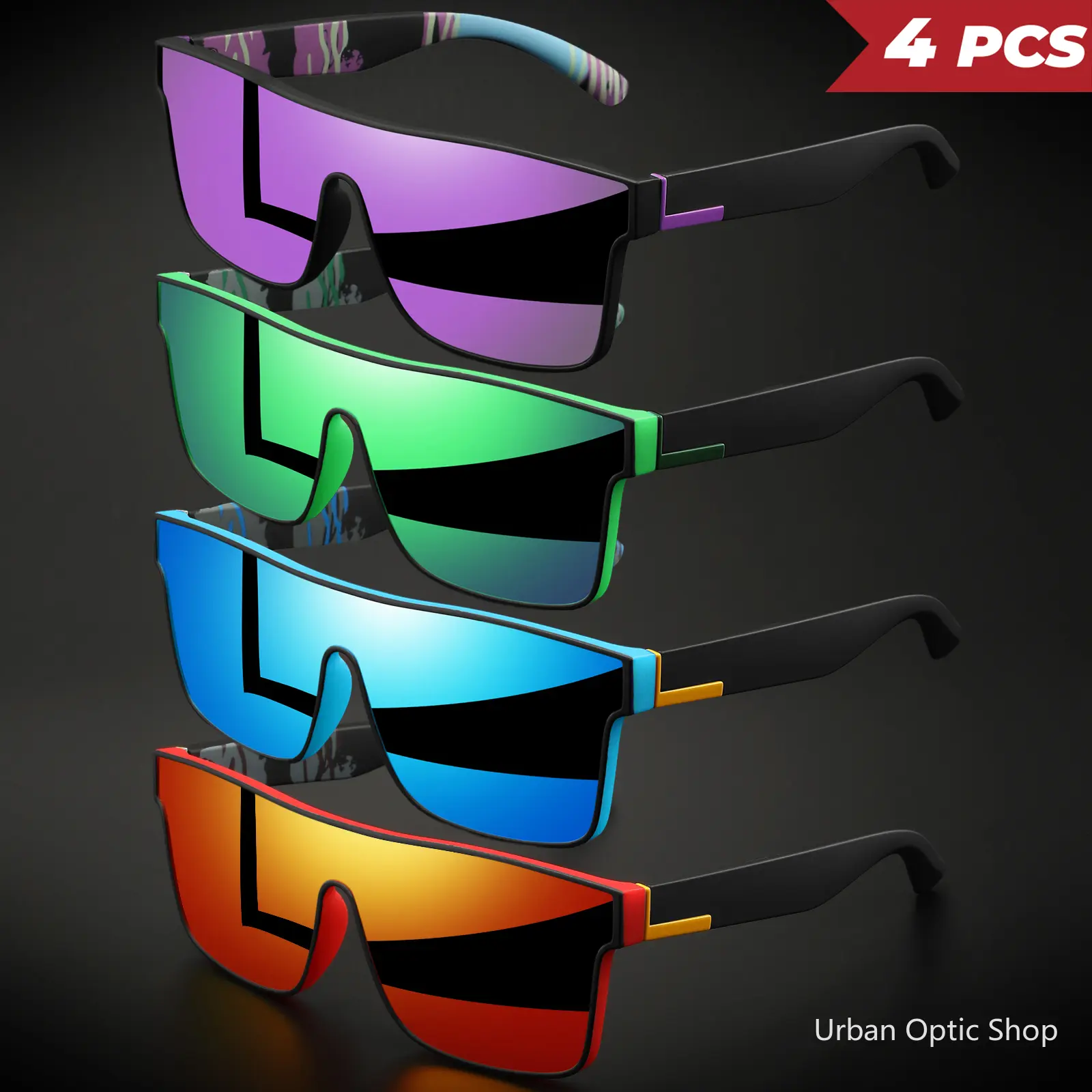 XUH 4PCS Classic Colorful Square Sports Sunglasses One-Piece Lens, UV400 Unisex Comfort Fit for Cycling, Travel, Outdoor & Daily Use,summeroutfits,vacationoutfits,beachoutfits, Sunglasses For Women, Men's Sunglasses