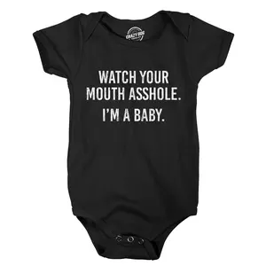 Watch Your Mouth Asshole Im A Baby Baby Bodysuit Funny Sarcastic Novelty Jumper for Infants Funny Baby Onesies Funny Sarcastic Onesie Novelty Onesie Black -
