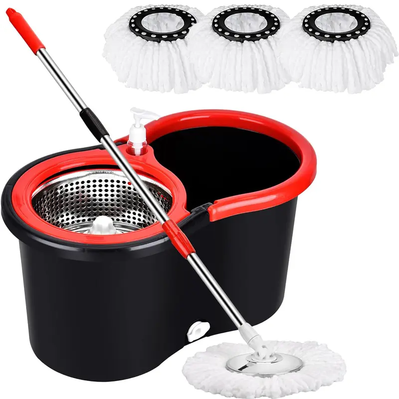 Spin Mop and Bucket Set, 360° Swivel Mop and Multicolor Retractable Stainless Steel Pole, Floor Cleaning Absorbent Microfiber Replacement Refills