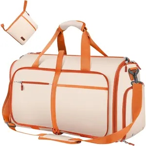 Foldable Garment Bags for Travel, Convertible Garment Duffle Bag with  Strap, Water Resistant Garment Bag with Shoe Compartment, 2 in 1 Hanging Suitcase Suit Weekender Bags, Beige