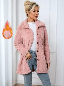 Women's Autumn Winter New Lapel Jacquard Plaid Velvet Coat, Elegant Single Button Design, Warm Long Sleeve Outerwear for Ladies Jackets