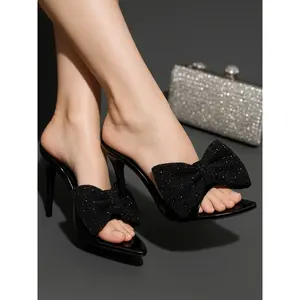 Dania Sparkling Rhinestone Bow Stiletto Heels - Black