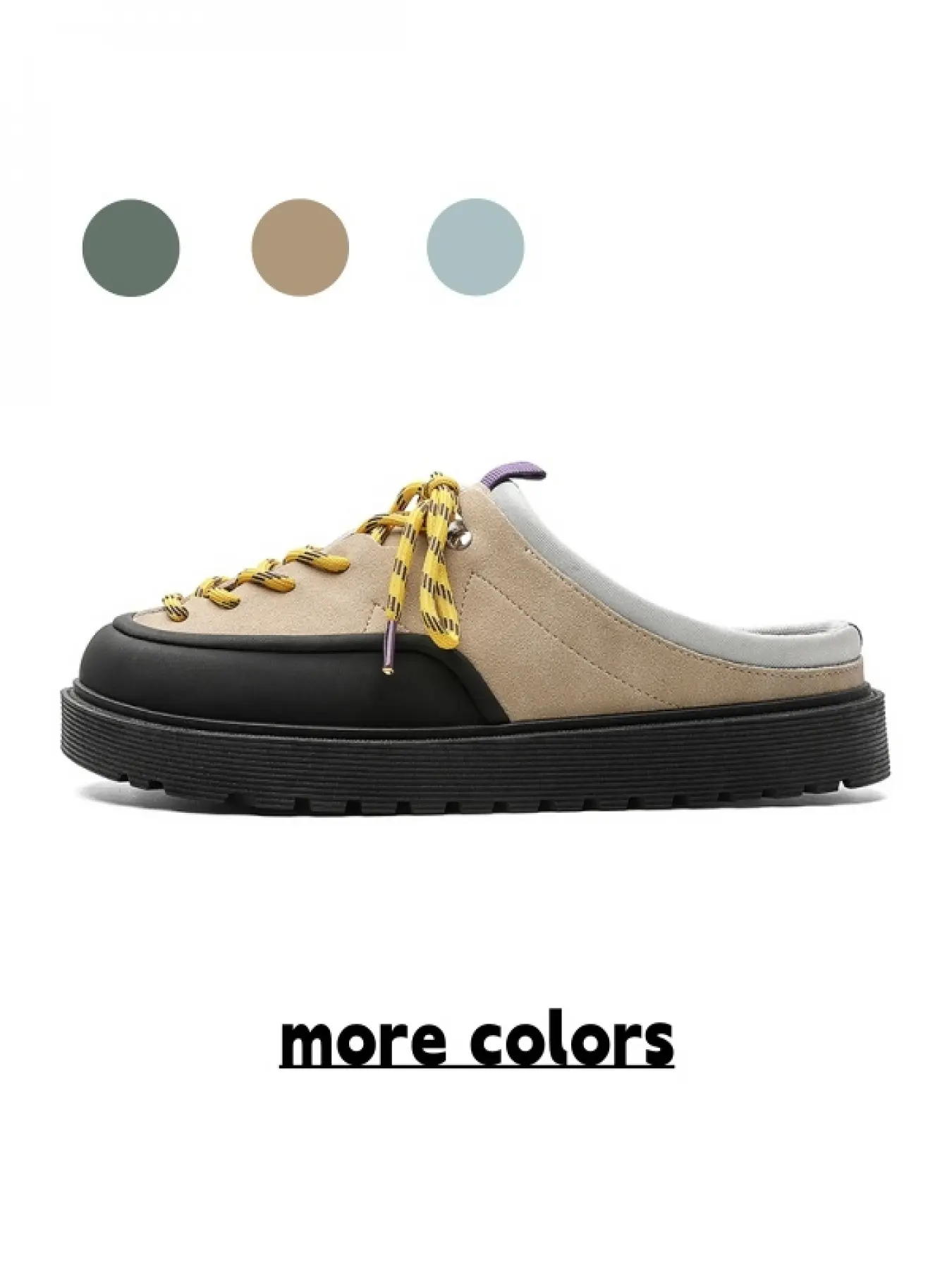 Men's Retro Contrast Streetwear Slippers, Chunky Slip-Ons with Blue-Black-Yellow-Purple Color Design, Thick Sole Mules
