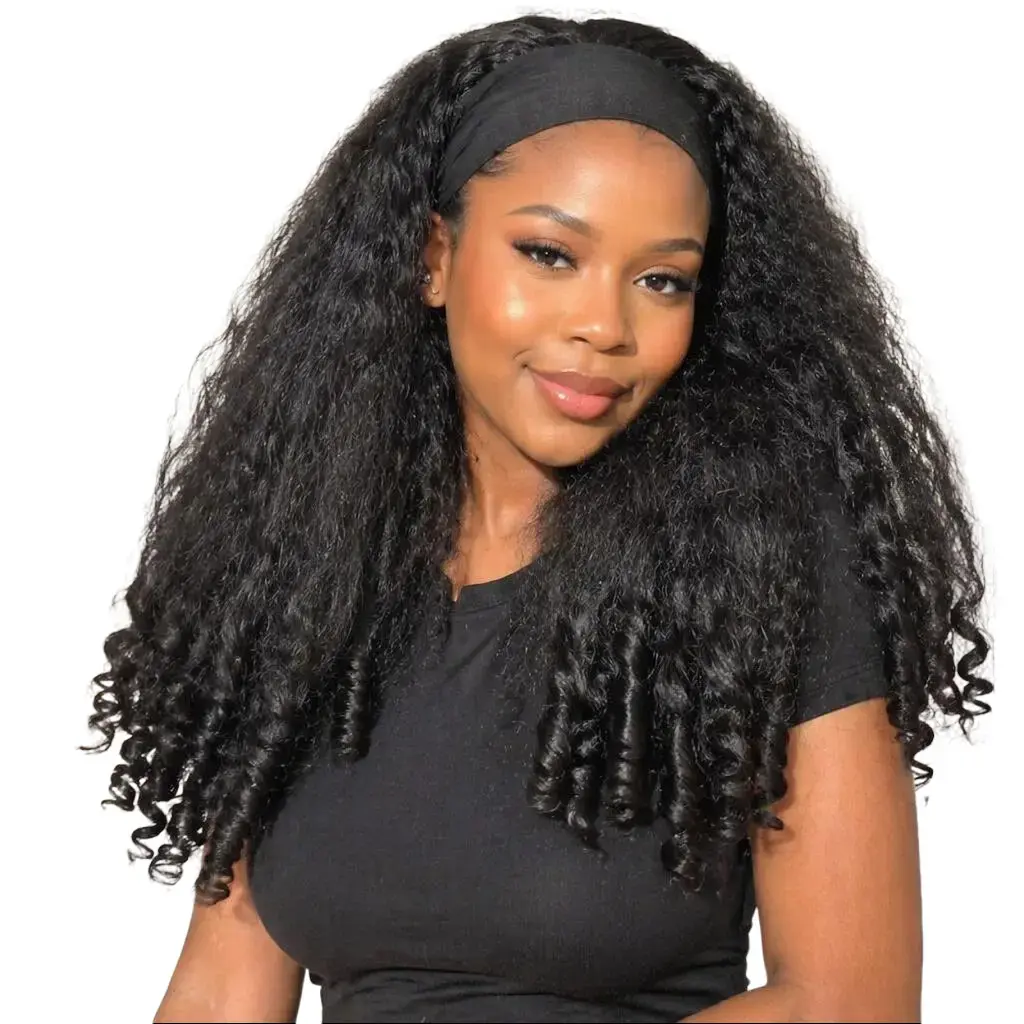 MAISHANG 24-inch Wig，New African-style hairband wig with unique fluffy curly texture at the end. 24-inch soft curly hair full wig hairband wig. Easy to wear and quick to put on. Synthetic material.  No hair clips. No adhesive required. fiber