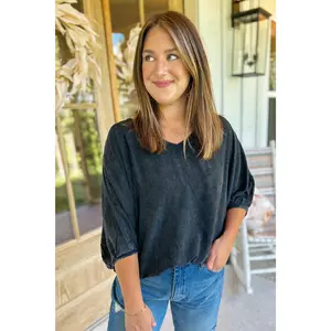 Minnie Mineral Washed Chasslis 3/4 Sleeve V Neck Top *FINAL SALE*