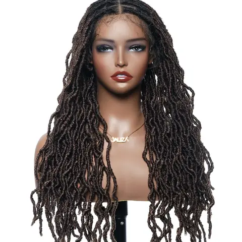 JALIZA Glueless HD Transparent Lace Braided Hair Wig - 24 inches, 80 Strands Micro Locs, Full Lace Faux Locs Dreadlock Options, Synthetic Wigs in Black/Brown/Honey Blond/1B/27/30/1b/27 Black Mixed with Brown Shades