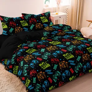 3pcs Set Game Element Duvet Cover, Stylish Play Games Slogan Print Bedding, Ideal for E‑sports Room Dorm Bedroom & Family Home Decor (1 Duvet Cover + 2 Pillowcases, No Comforter, No Pillow)