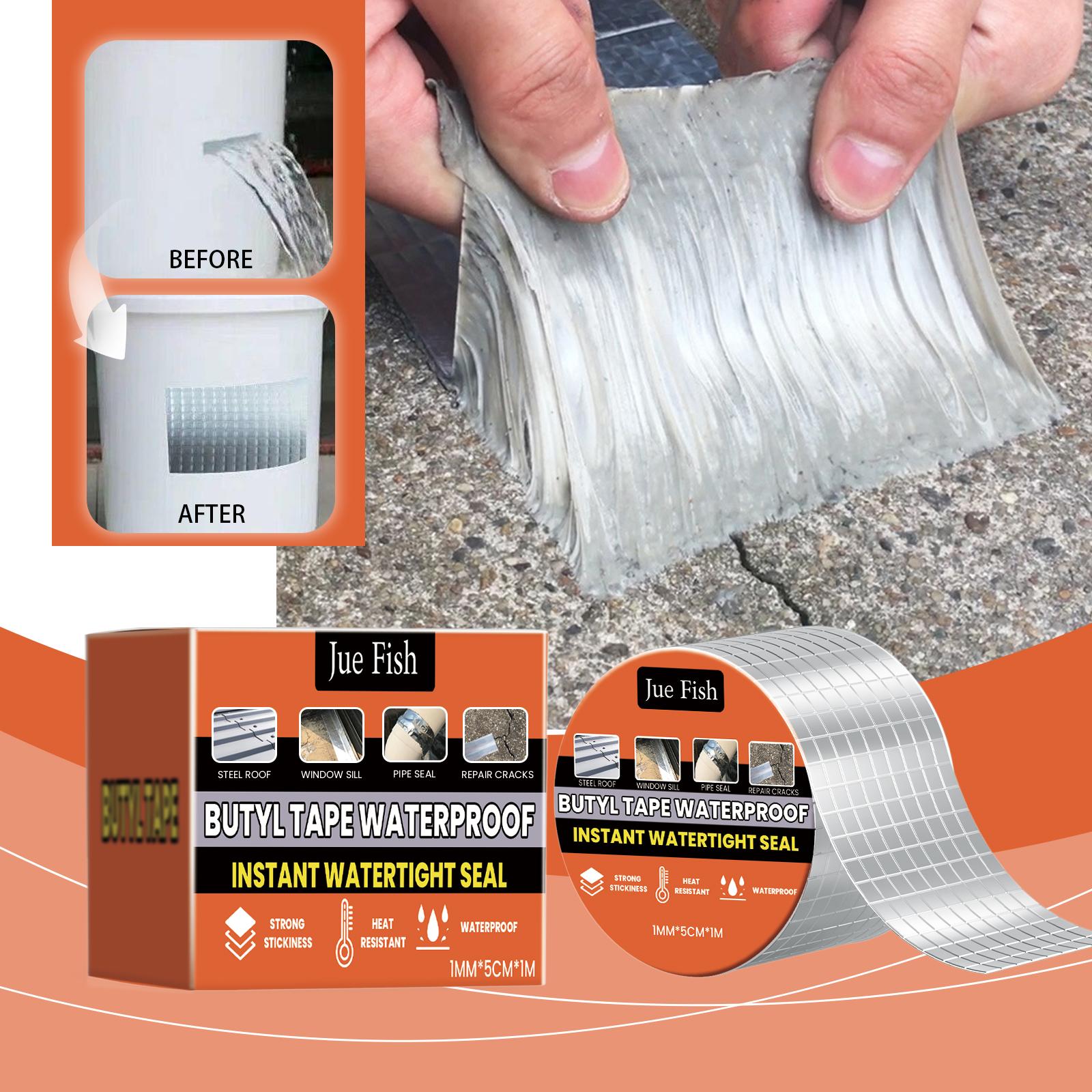 Jue-Fish Waterproof Butyl Tape — Roof Leak Repair & Seal, Moisture-Proof, High-Strength Self-Adhesive Aluminum Foil Waterproof Membrane