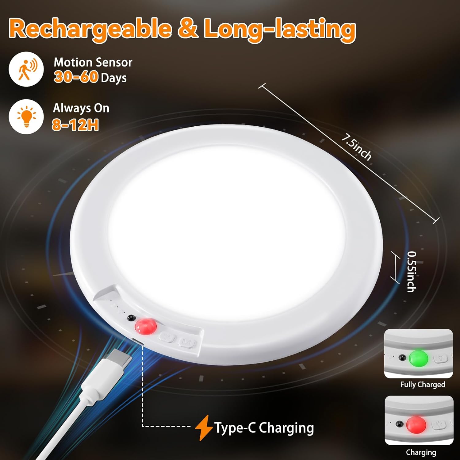 Rechargeable Ceiling Light 2Pack, 3 Color Motion Sensor Lights with Remote, Wireless Closet Light Battery Operated, Magnetic Dimmable LED Lights for Shower Pantry Shed Hallway Porch Garage Stairs lamp