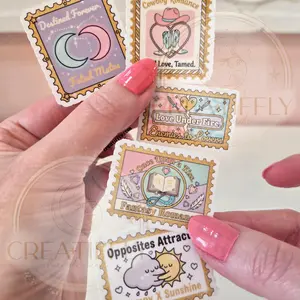 5 Stamp Book Tropes Reading Book Lover - Waterproof Glitter or Glossy Stickers 2.75" Size Customizable for Kindle Book or Tablet Durable Stylish Design