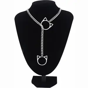 YZMOXNL Cat Heart O Ring Necklace Gothic Cat O Ring Slip Chain Necklace Punk Cuba Adjustable Lariat Necklace Gothic Choker for Women