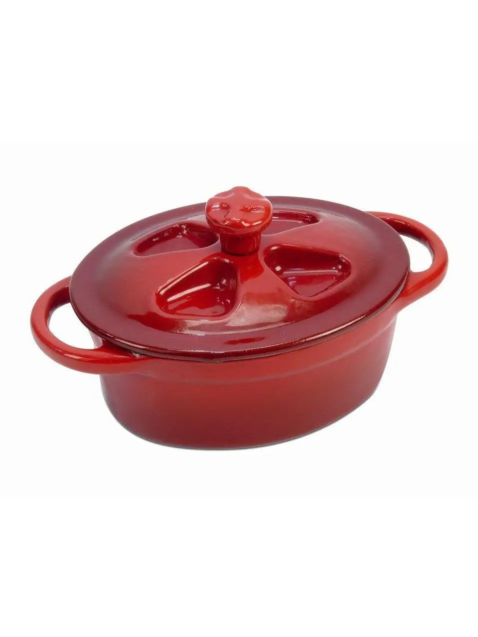 212 MAIN Red Oval Ceramic Cast Iron Mini Cocotte with Lid - 5x3.75 in, High Temp Res Home Supplies Cookware