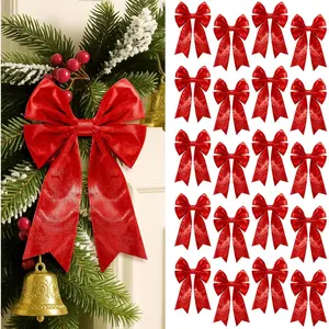 20 Pcs Red Velvet Christmas Bows 5X7 Inch – Premade Rustic Tree Cabinet Wreath Banister Door Decor