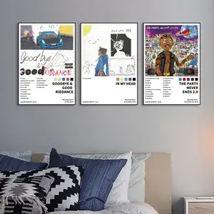 3-piece Goodbye & Good Riddance/In My Head/The Party Never Ends 2.0 music album cover canvas poster, hip-hop R&B style, suitable for music lovers, modern art decor, bedroom and home office, music room decoration, frameless.
