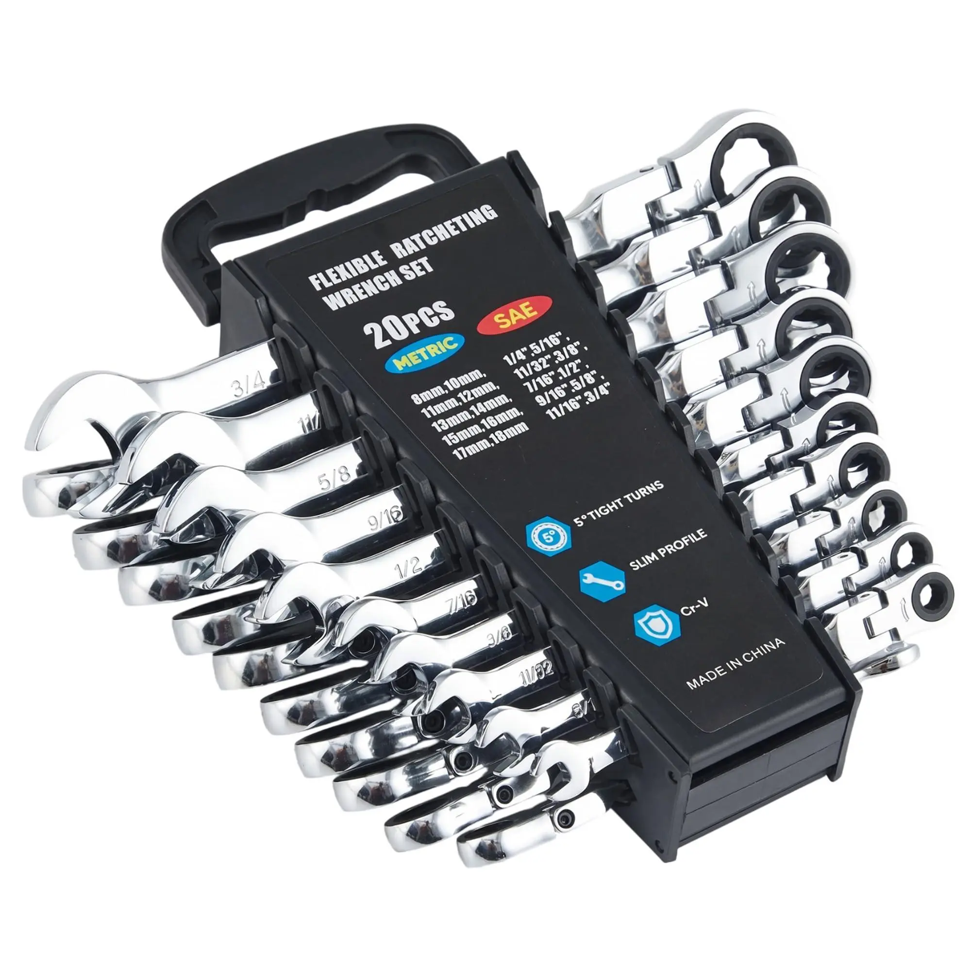 20 Piece Ratcheting Combination SAE & Metric Wrench Set