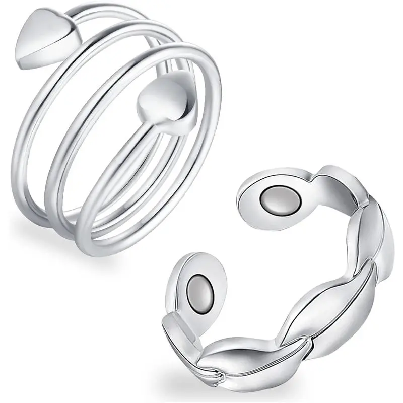 2PCS Copper Rings for Women,99.99% Pure Copper Magnetic Thumb Ring with Magnet,Lymphatic Jewelry Gifts for Womens