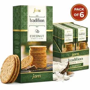 Jans Tradition Baked Crackers Cookie Thins Coconut Flavor 4.2 oz, Coconut Cookies 6-Pack