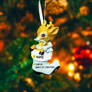 Personalized Reindeer Baby Boy First Christmas Ornament | Raised 3D Ornaments