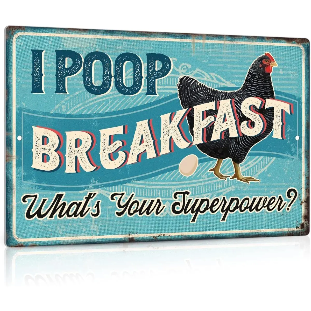 Funny Chicken "I Poop Breakfast" Vintage Tin Metal Decorative Sign, 8x12 in Rustic Farmhouse Home Sign Wall Decor, Casual Chicken Art Print Yard Accent for Poultry Enthusiasts, Casual Home Signs