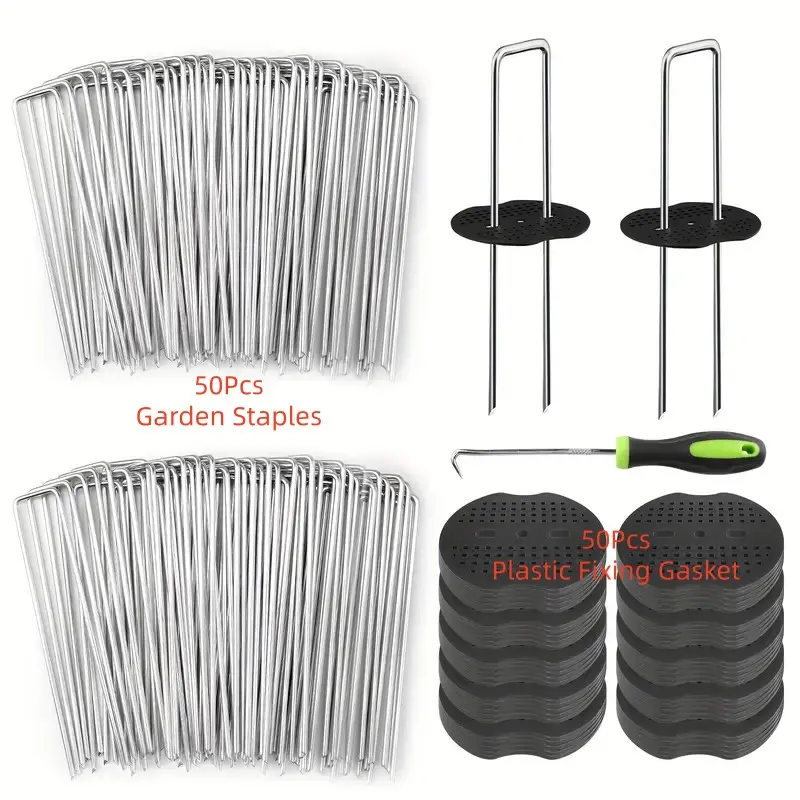 100pcs 6 Inch Hot-Dip Galvanized Landscape Staples, 11 Gauge Tent Stakes with Gaskets, Outdoor Garden Stakes for Weed Barrier, Yard Decoration & Garden Supplies