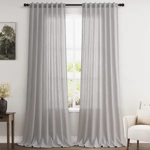 Silver Birch Linen Curtains 90 Inch Length 2 Panels Set for Living Room Rod Pocket Back Tab Window Drapes Light Filtering Modern Farmhouse Curtain 90 Inches Long for Dining Room Bedroom 52x90