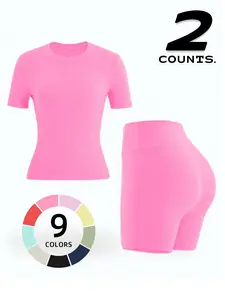 Women's Spring Summer Sports Fitness Slim Fit Comfortable Shorts Sleeve Set, Casual Gym Wear, Breathable Workout, Breathable Activewear, Athleisure Summer Clothes
