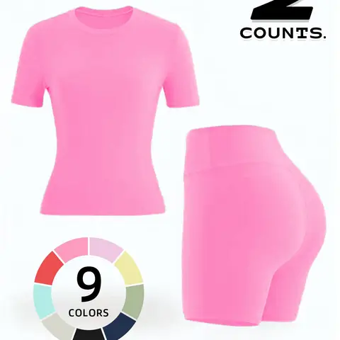 Women's Spring Summer Sports Fitness Slim Fit Comfortable Shorts Sleeve Set, Fitness Clothing, Exercise Clothing Set, Casual Gym Wear, Breathable Workout, Breathable Activewear, Athleisure Summer Clothes, Workout Sets