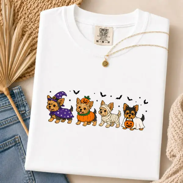 Yorkie Halloween Shirt Comfort Colors, Cute Yorkshire Terrier Halloween Graphic Tee, Dog Costume T-Shirt, Pumpkin Witch Mummy Dog Shirt, Spooky Season Tee, Yorkie Mom Gift, Dog Lover Halloween Shirt Comfy Cotton