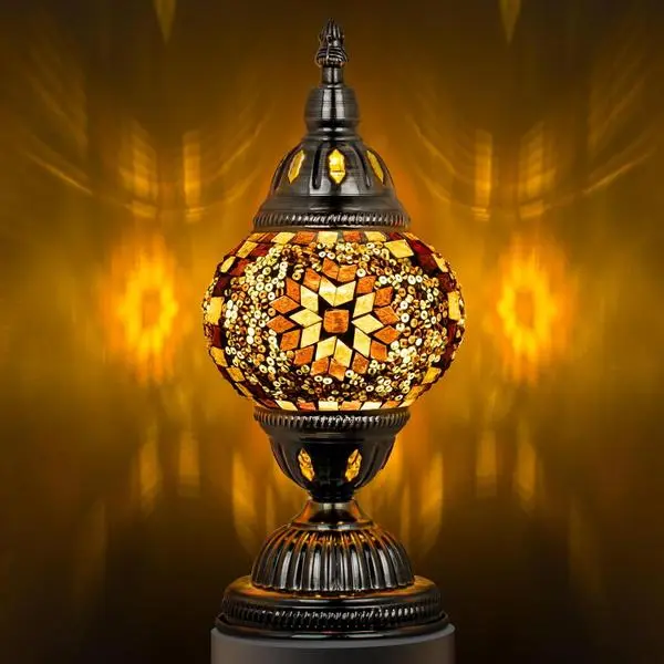 Marrakech Turkish Mosaic Lamp Stained Glass Table Lamp with Tiffany Style | Handmade Moroccan Table Lamp with Bronze Base, Decorative Accent Vintage Lamp for Living Room Bedroom Including LED Bulb