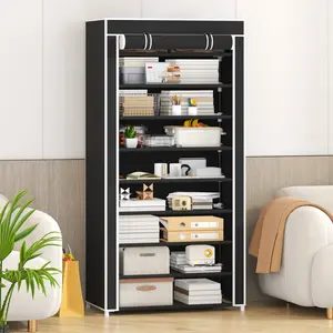 Lightweight 4/8/10-Tier Shoe Rack with Cover Freestanding Stackable Shoe Organizer for Closet Entryway Easy Assembly Black Color Large Capacity Fabric Storage Units shoe rack organizer