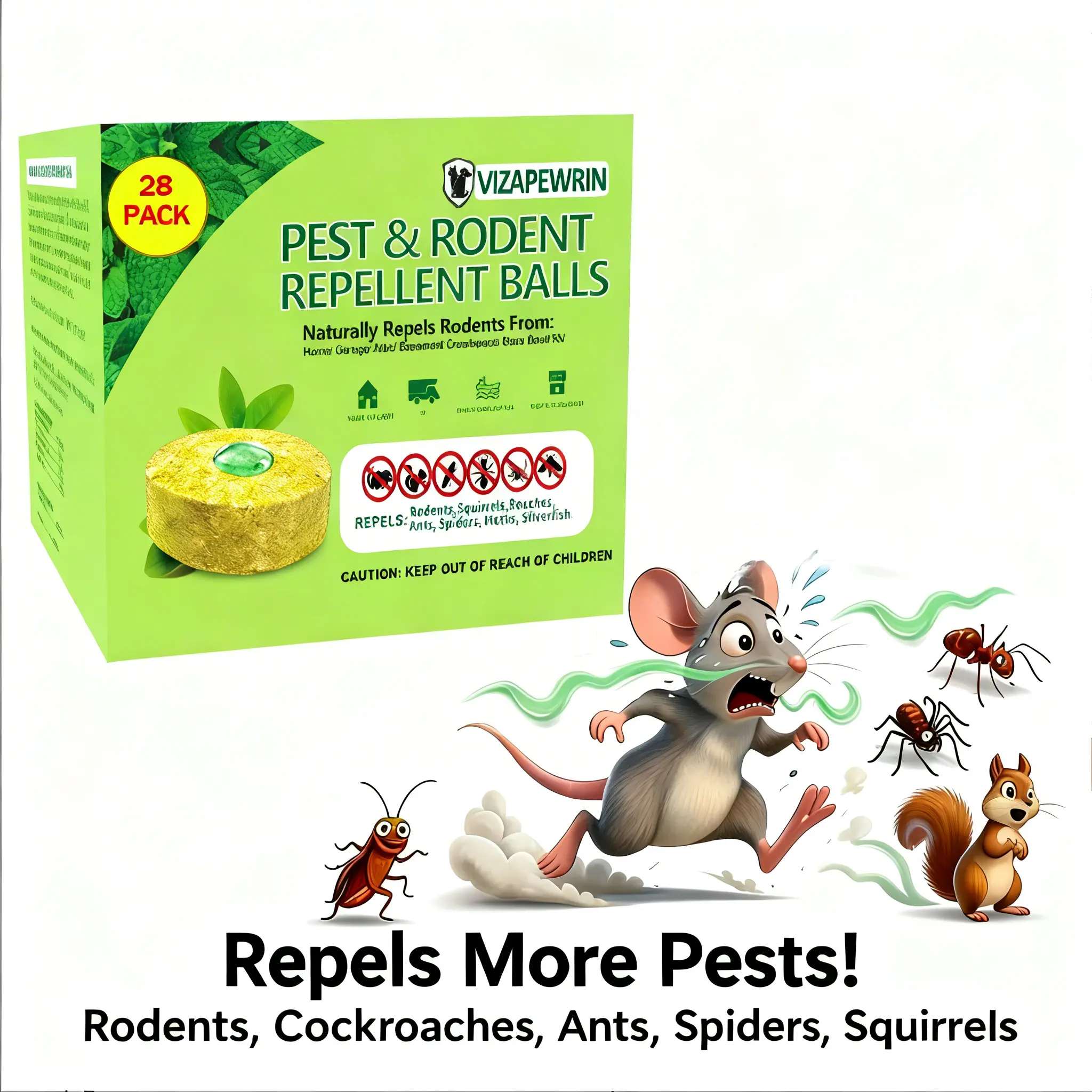 28pc-Rodent Repellent Balls, Mouse & Rat Repellent for Indoor & Outdoor Pest Control, Peppermint Oil Rodent Deterrent for Mice, Rats & Roaches