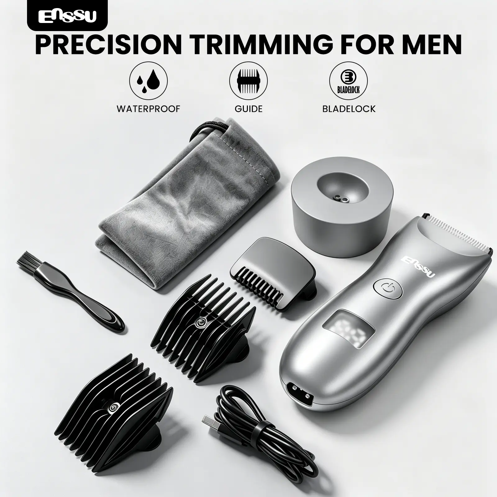 Enssu Electric Groin Hair Trimmer Comfort Makeup Products, Replaceable Waterproof Wet Dry Clippers for  Gift, Wireless Charging Body Skincare Trimmer