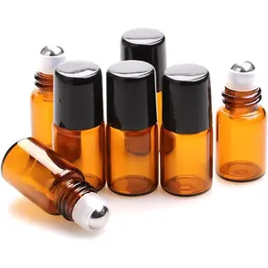 25 Pack 2ml  Glass Roll  Bottle For Essential Oils,Perfume Vial with Stainless Steel Roller Ball,Black Caps Mini Sample Vials  Small Container