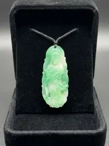 Genuine Jade Guanyin Pendant – Pale Green Carved Dainty Jade Necklace