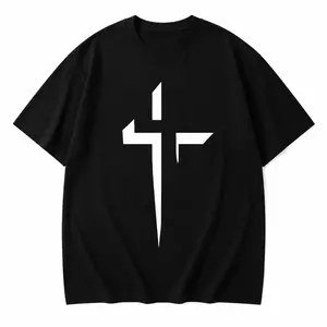 Minimalist Geometric Christian Cross T-Shirt, Modern Faith Religious Graphic Short Sleeve Crew Neck Tee, Inspirational Faith Apparel Gift for Men Women