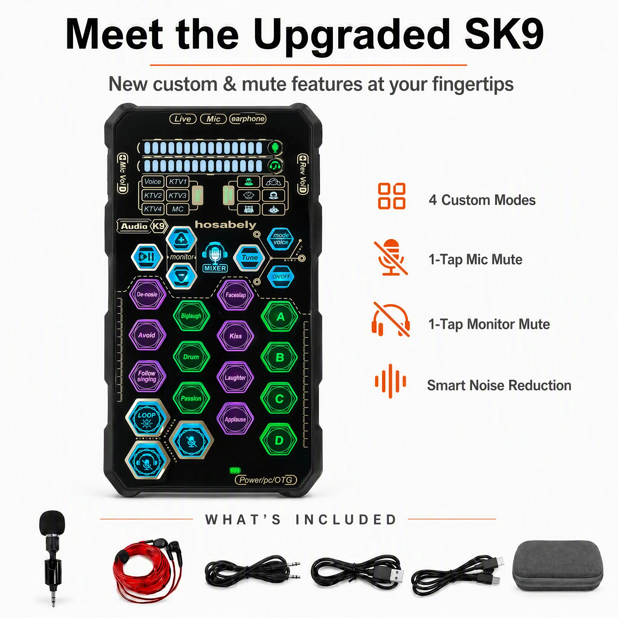 [DealsForYouDays]HOSABELY SK9 Upgrade PRO Compact Handheld Digital Sound Card Kit, Portable Audio Interface with Microphone, Gaming Accessories for iPhone, Laptop, PS5 Streaming Playback summerwins,Gifts for Men Women