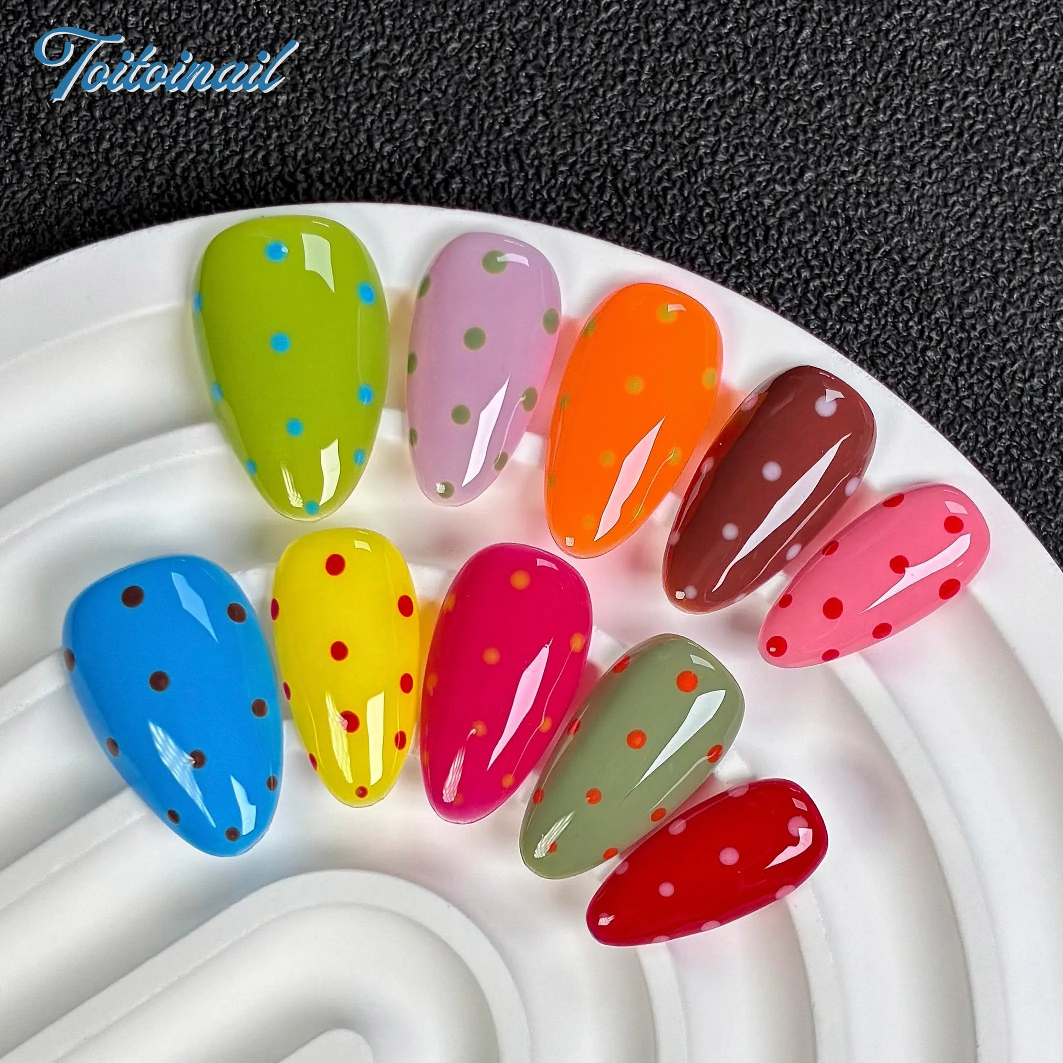Rainbow Dot Handmade Press-On Nails, Acrylic Fake Nails, Diy Fake Nails, Diy Nail Art, Short Almond Shape, 10pcs, Y2K Design, Multi-Color Candy Base & Contrast Polka Dot Pattern, Reusable DIY Nail Kit for Women, Nails for Daily Wear